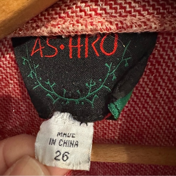 Women’s AS-HRO Art to Wear Wrap Jacket Blazer Red White Metallic Tweed size 26 - Picture 3 of 7